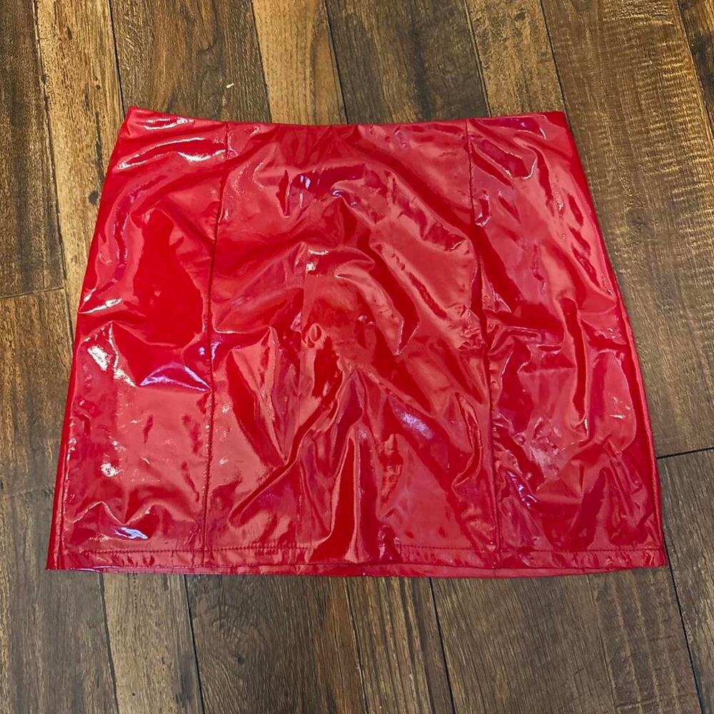 Faux Leather Red Mini Skirt (Size L)